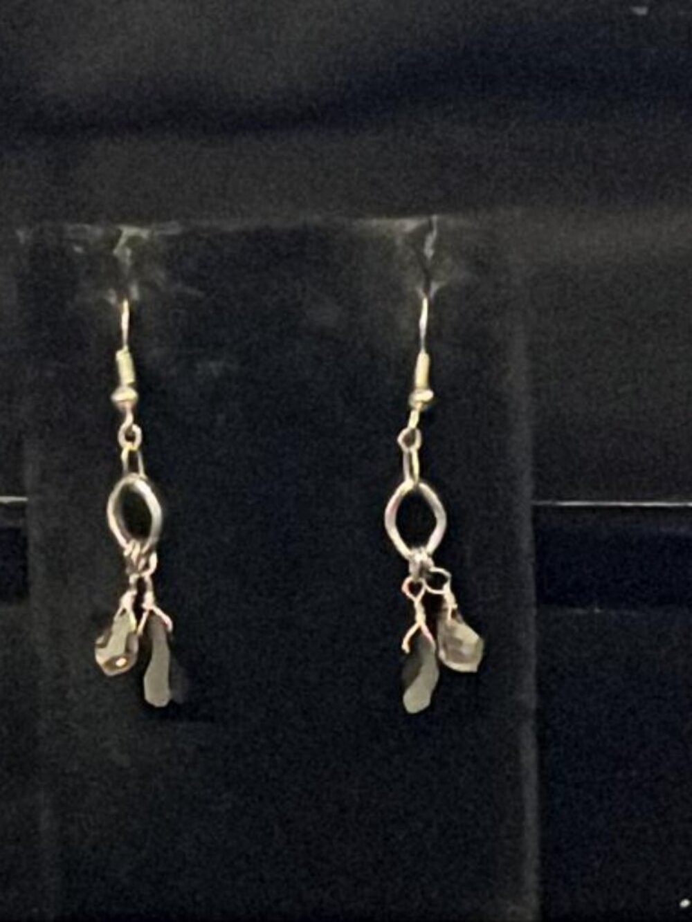 Black and Clear Faceted Beads Under Silver Tone Open Oval Earrings